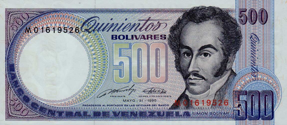 Front of Venezuela p67d: 500 Bolivares from 1990
