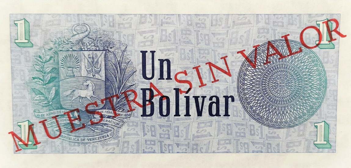 Back of Venezuela p68s: 1 Bolivar from 1989