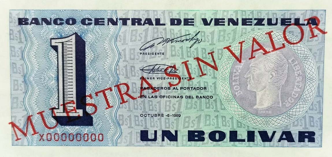 Front of Venezuela p68s: 1 Bolivar from 1989
