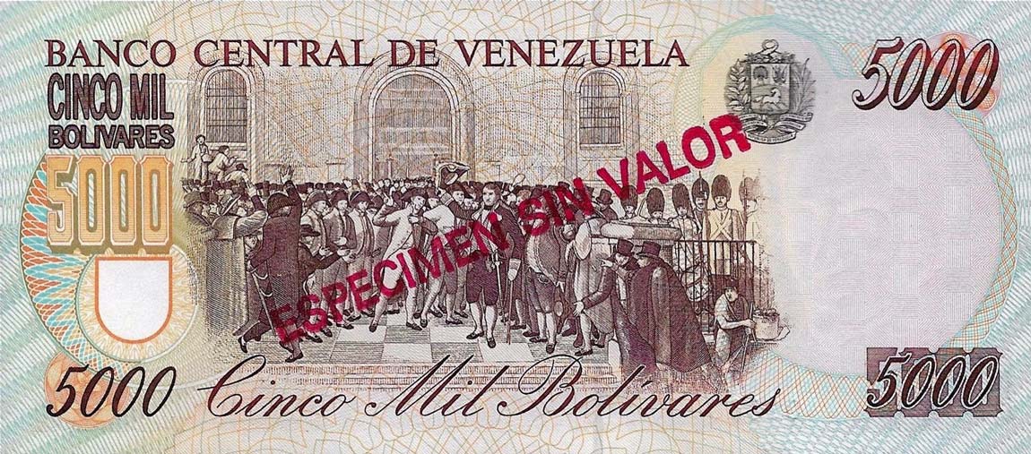 Back of Venezuela p75s: 5000 Bolivares from 1994