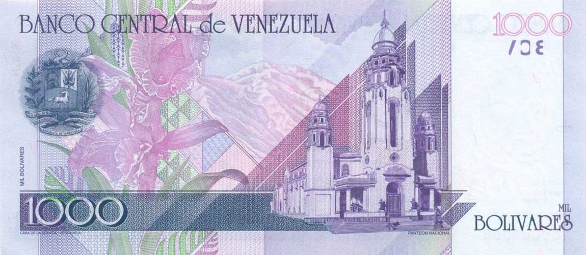 Back of Venezuela p79s: 1000 Bolivares from 1998