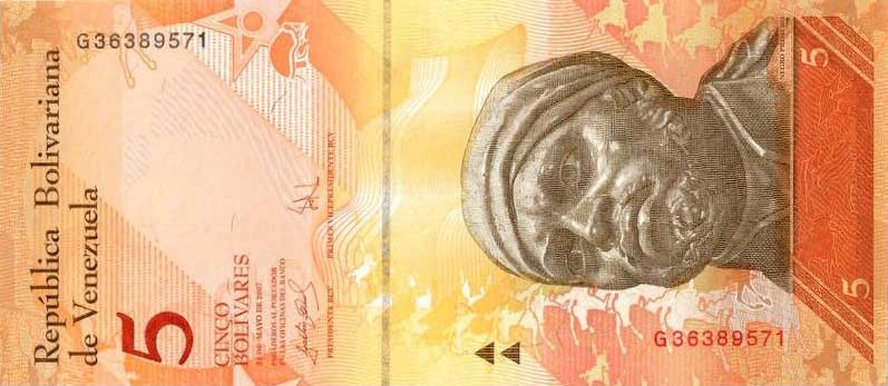 Front of Venezuela p89b: 5 Bolivares from 2007