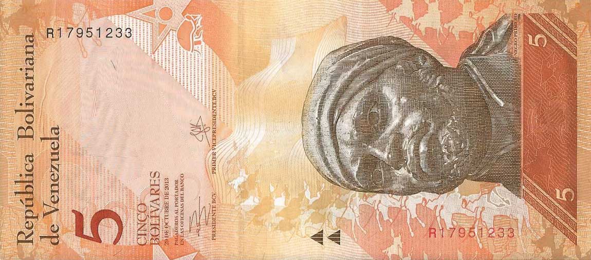 Front of Venezuela p89e: 5 Bolivares from 2013