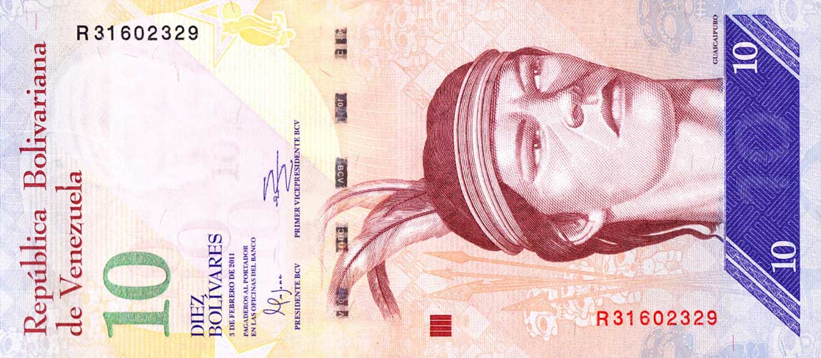 Front of Venezuela p90c: 10 Bolivares from 2011