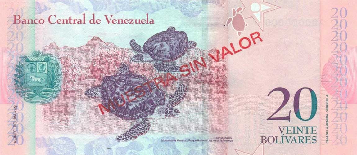 Back of Venezuela p91s: 20 Bolivares from 2007