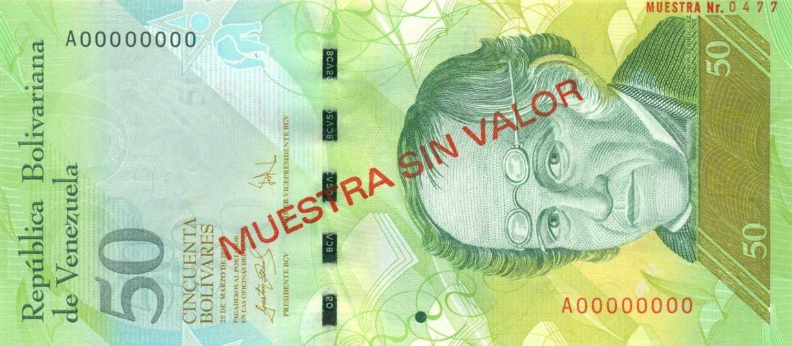 Front of Venezuela p92s: 50 Bolivares from 2007
