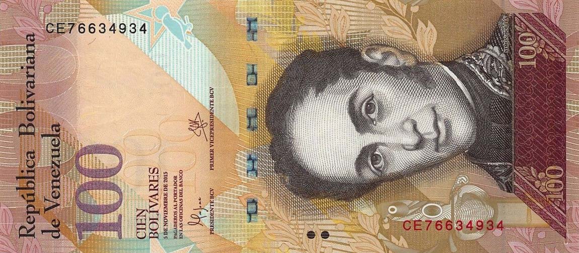 Front of Venezuela p93j: 100 Bolivares from 2015