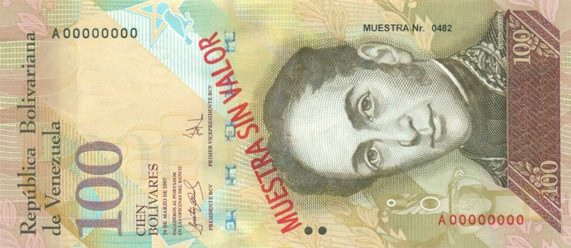 Front of Venezuela p93s: 100 Bolivares from 2007