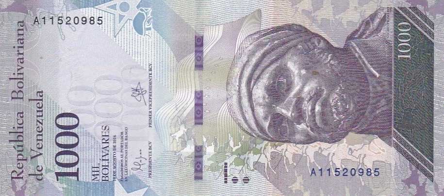 Front of Venezuela p95a: 1000 Bolivares from 2016