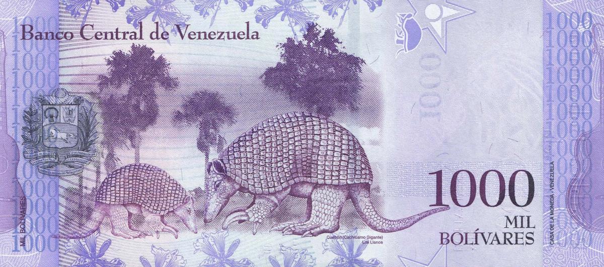 Back of Venezuela p95b: 1000 Bolivares from 2017
