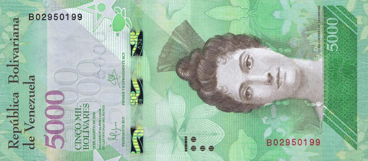 Front of Venezuela p97a: 5000 Bolivares from 2016