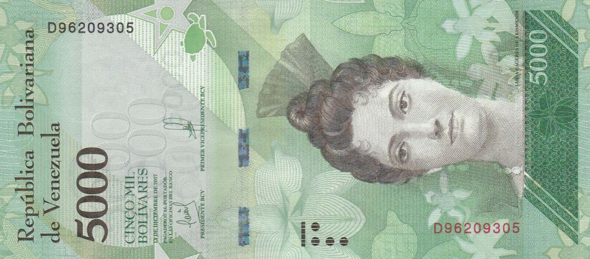 Front of Venezuela p97c: 5000 Bolivares from 2017