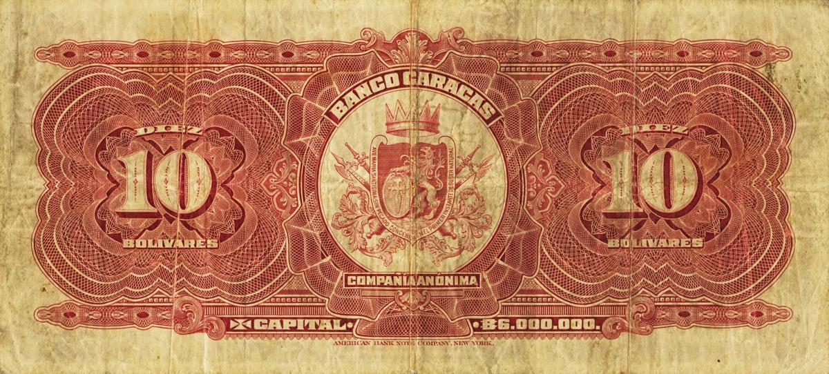 Back of Venezuela pS146a: 10 Bolivares from 1914