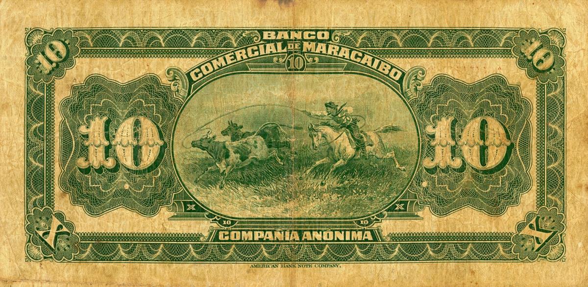 Back of Venezuela pS173a: 10 Bolivares from 1921