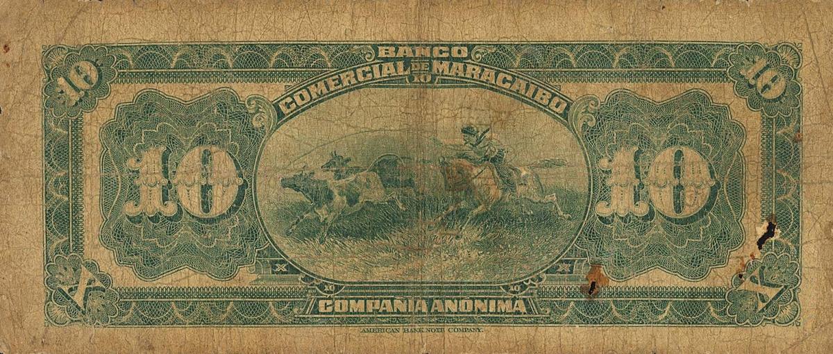 Back of Venezuela pS176a: 10 Bolivares from 1929