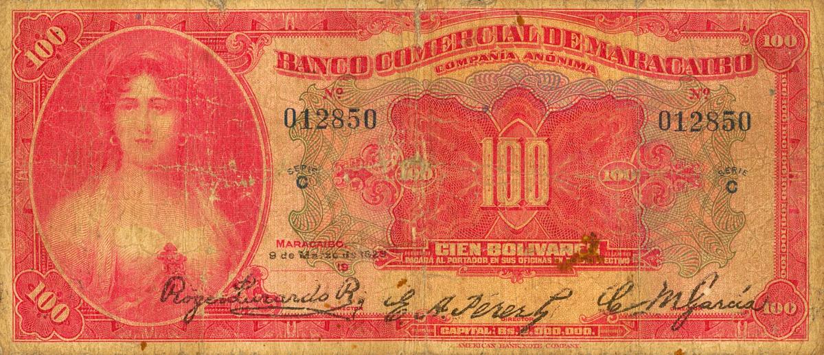 Front of Venezuela pS179a: 100 Bolivares from 1929