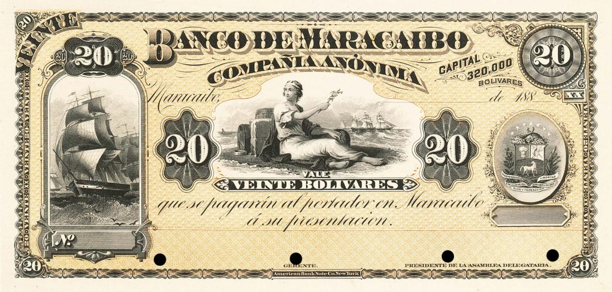 Front of Venezuela pS195: 20 Bolivares from 1885