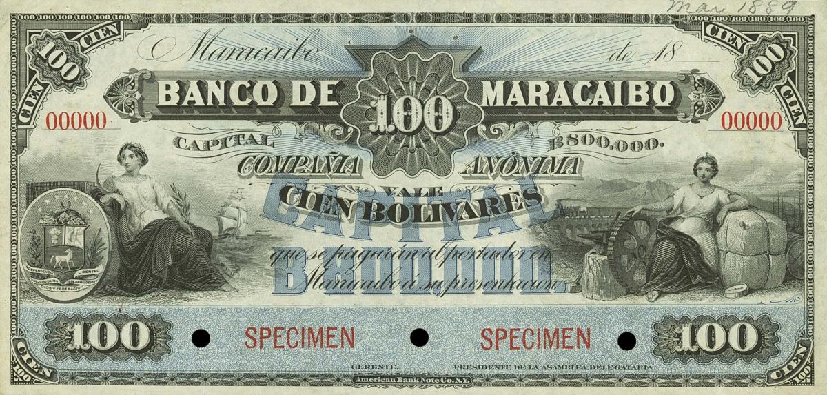 Front of Venezuela pS202: 100 Bolivares from 1889