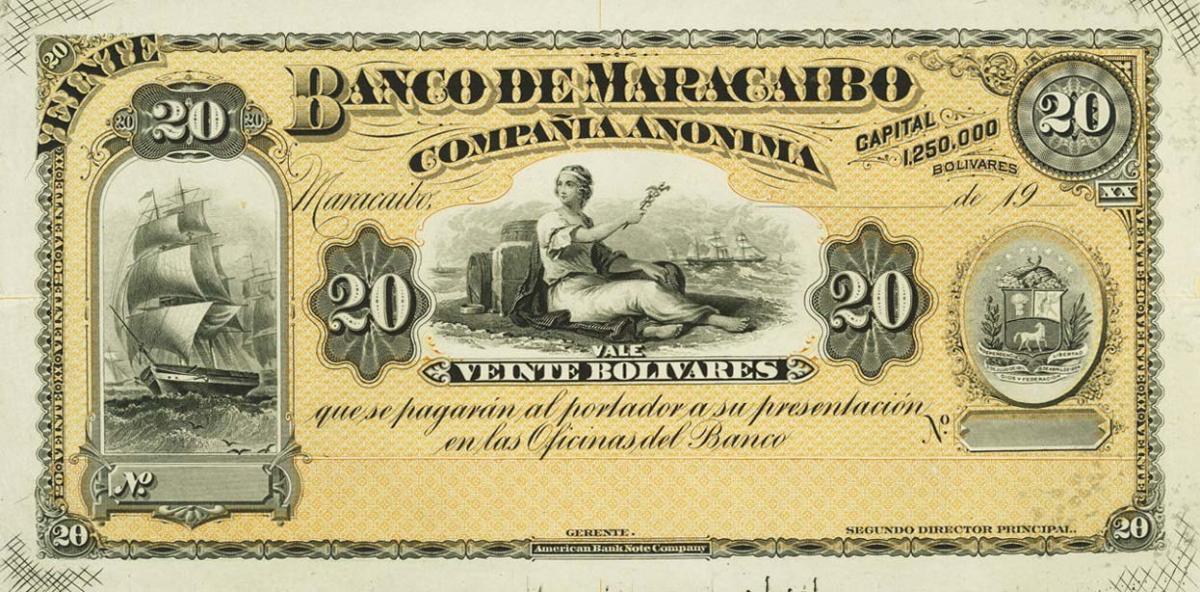 Front of Venezuela pS218p: 20 Bolivares from 1916