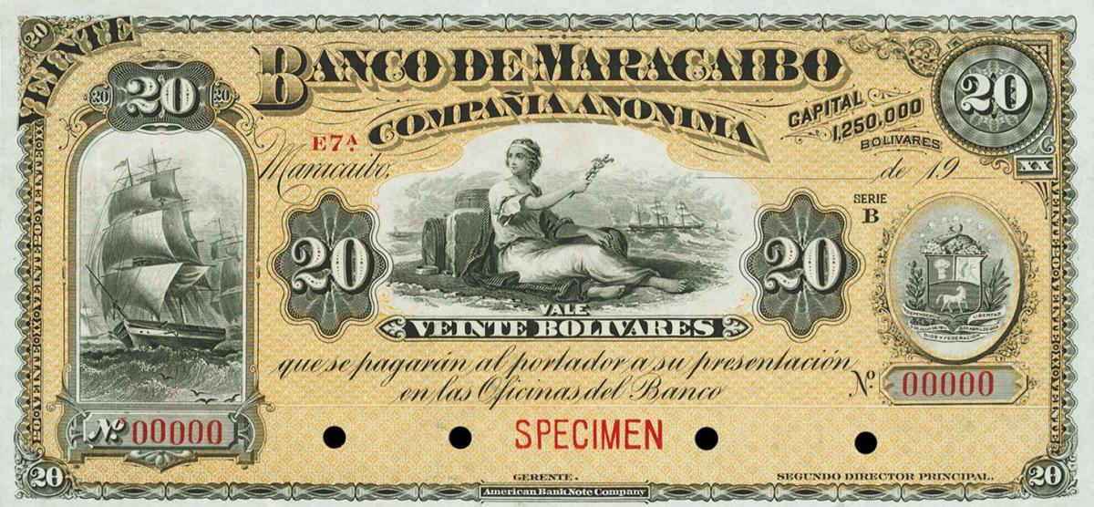 Front of Venezuela pS218s: 20 Bolivares from 1917