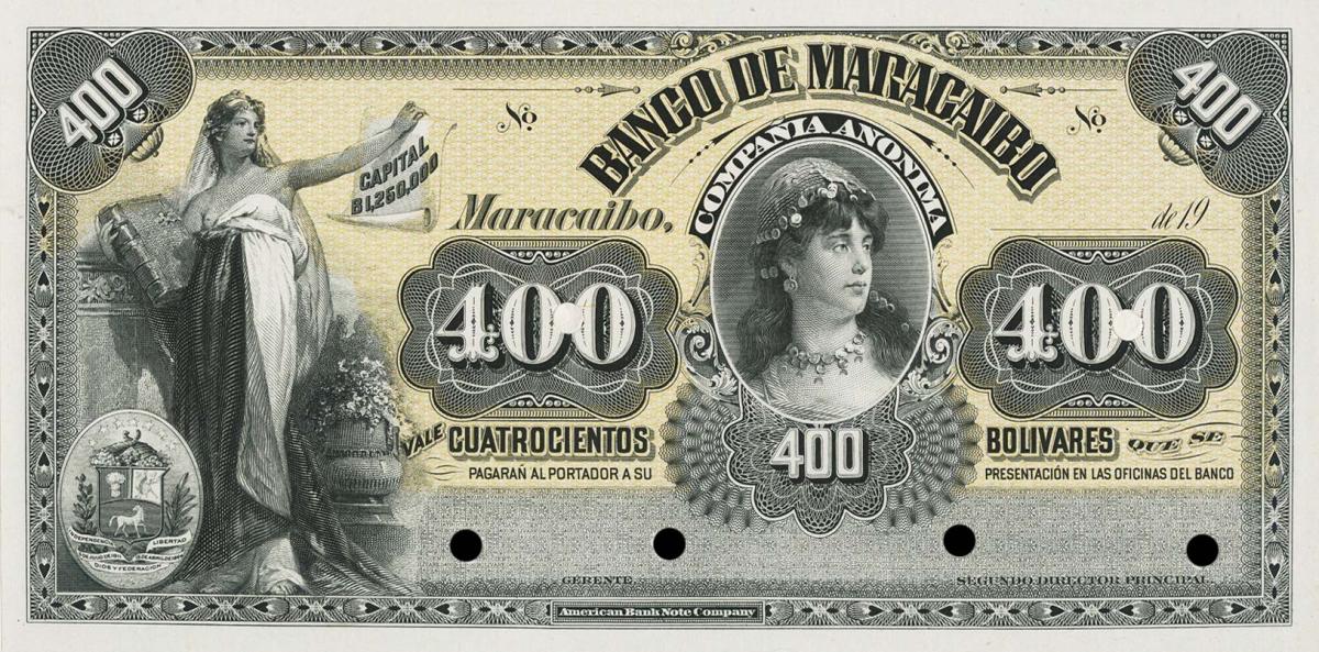 Front of Venezuela pS222p: 400 Bolivares from 1917