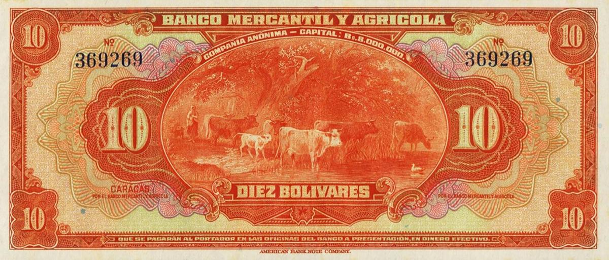 Front of Venezuela pS231r: 10 Bolivares from 1934