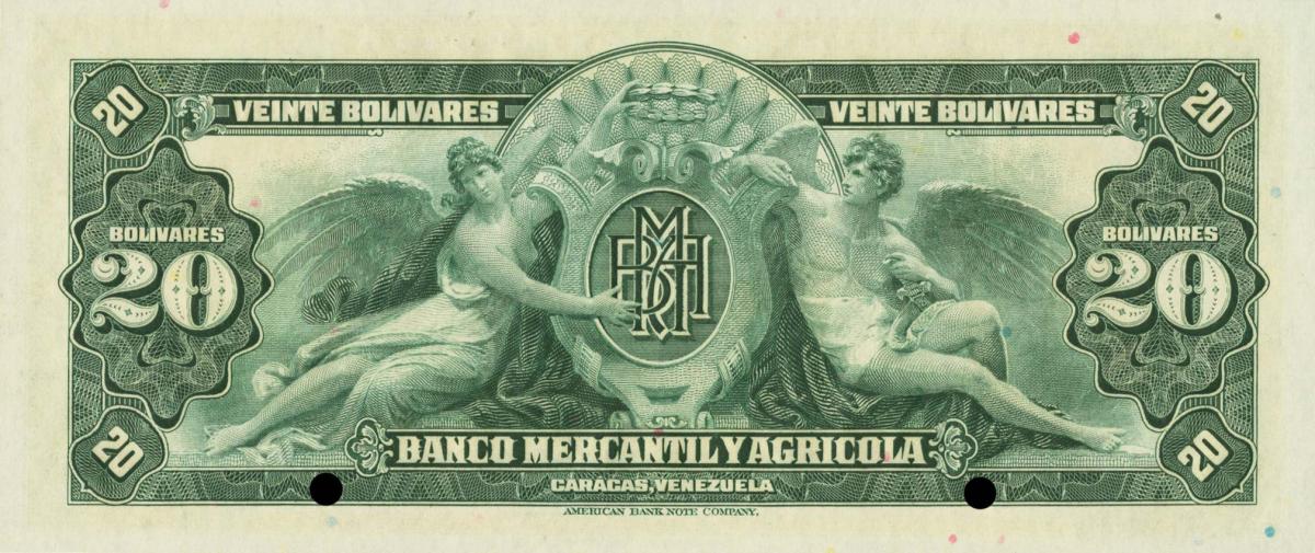 Back of Venezuela pS232s: 20 Bolivares from 1927