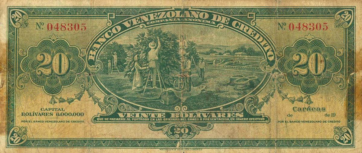 Front of Venezuela pS247a: 20 Bolivares from 1931