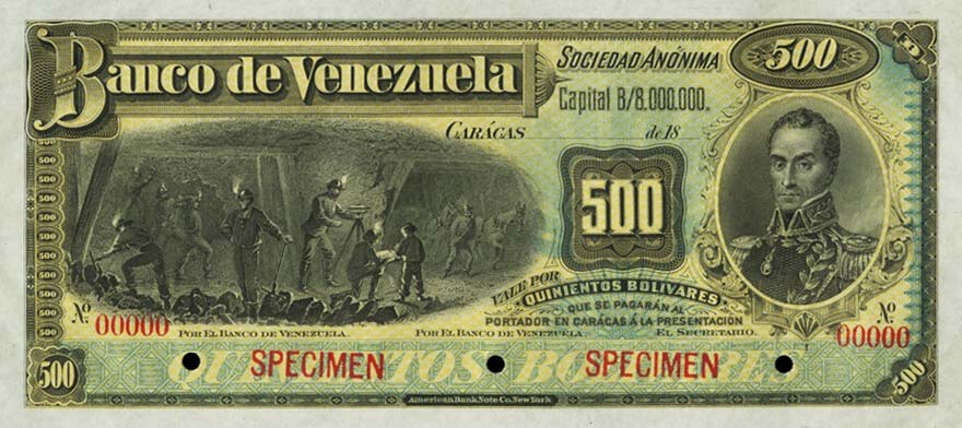 Front of Venezuela pS264s: 500 Bolivares from 1890