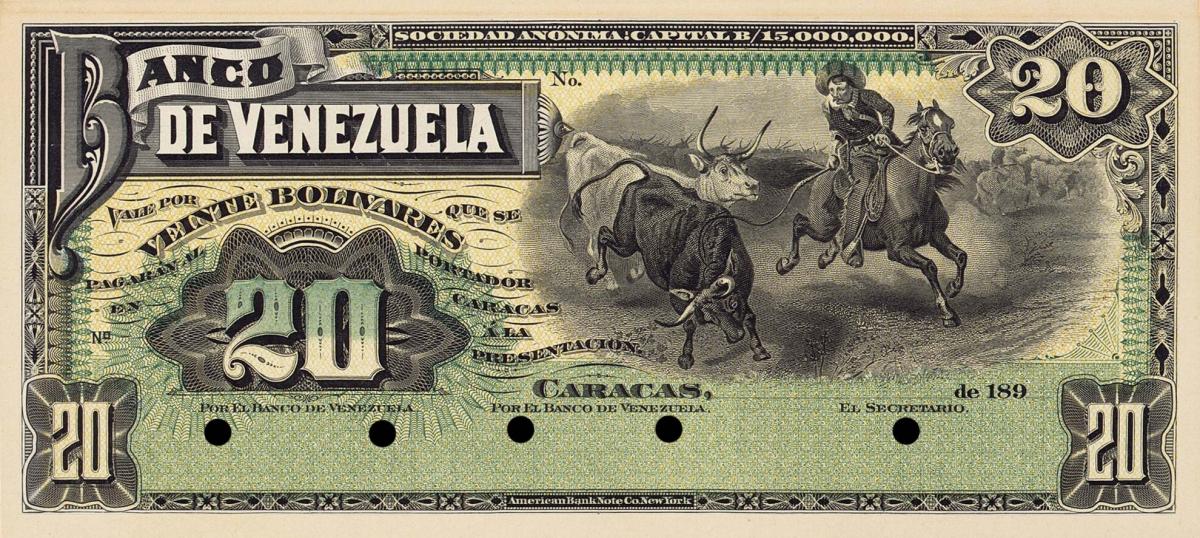Front of Venezuela pS271p: 20 Bolivares from 1897