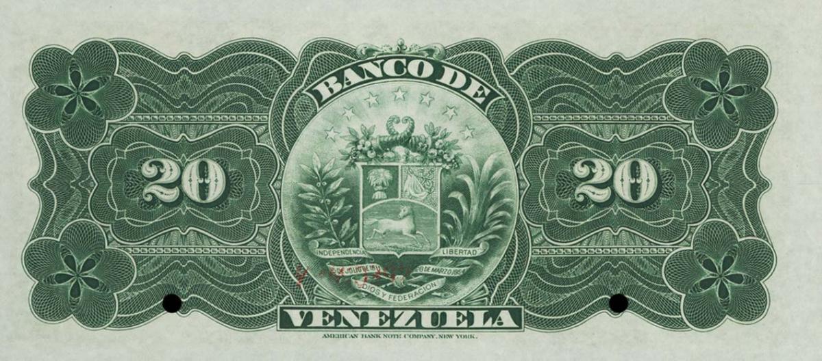Back of Venezuela pS271s: 20 Bolivares from 1897