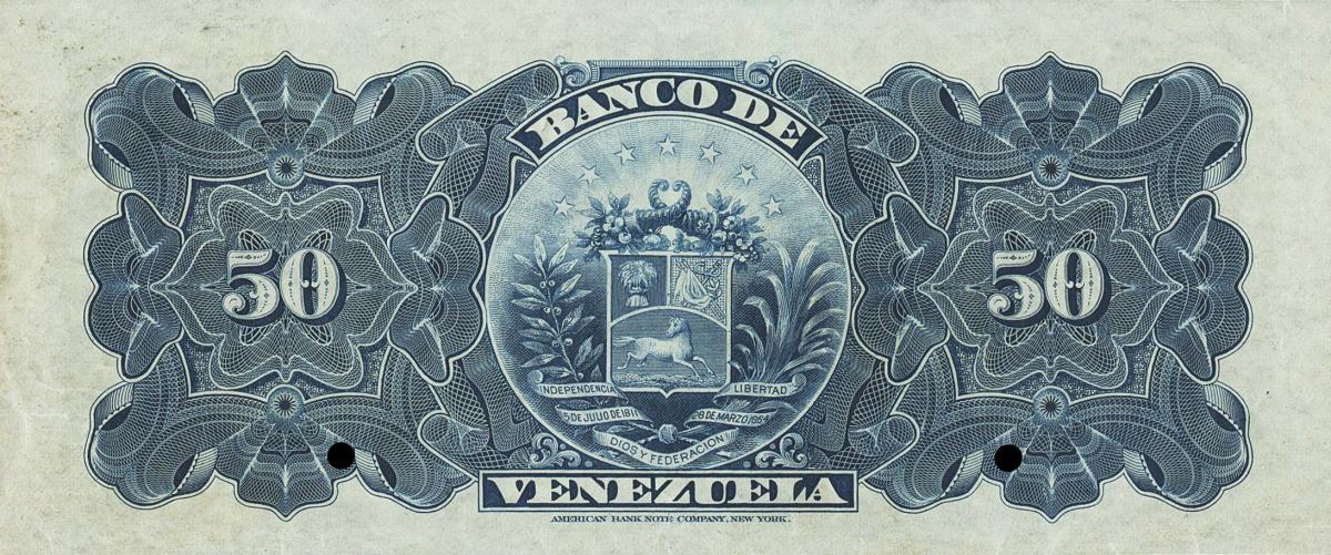 Back of Venezuela pS272s: 50 Bolivares from 1897