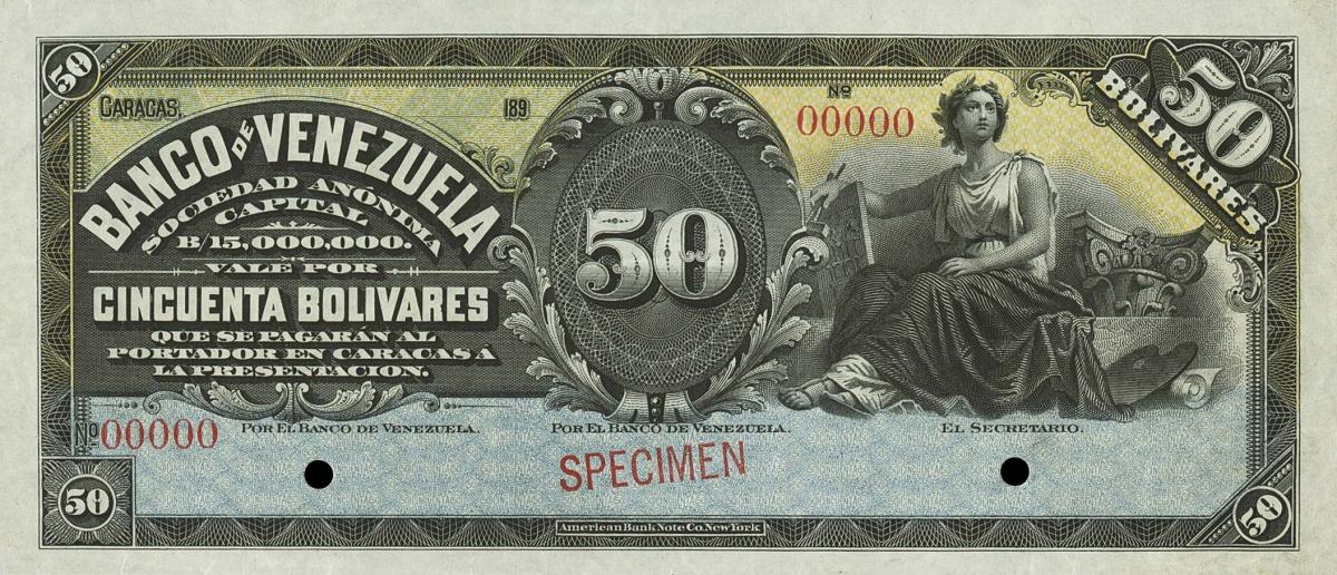 Front of Venezuela pS272s: 50 Bolivares from 1897