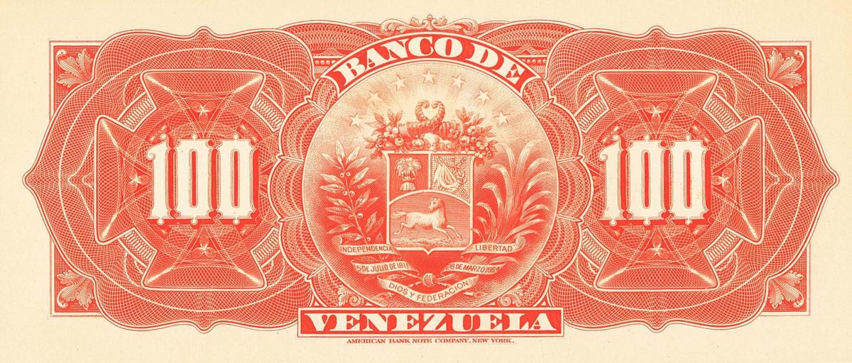 Back of Venezuela pS273p: 100 Bolivares from 1900