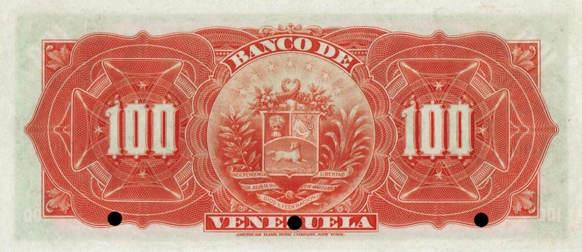 Back of Venezuela pS273s1: 100 Bolivares from 1900