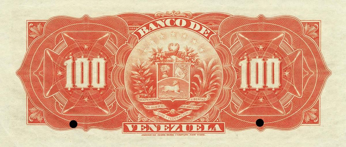 Back of Venezuela pS273s2: 100 Bolivares from 1897