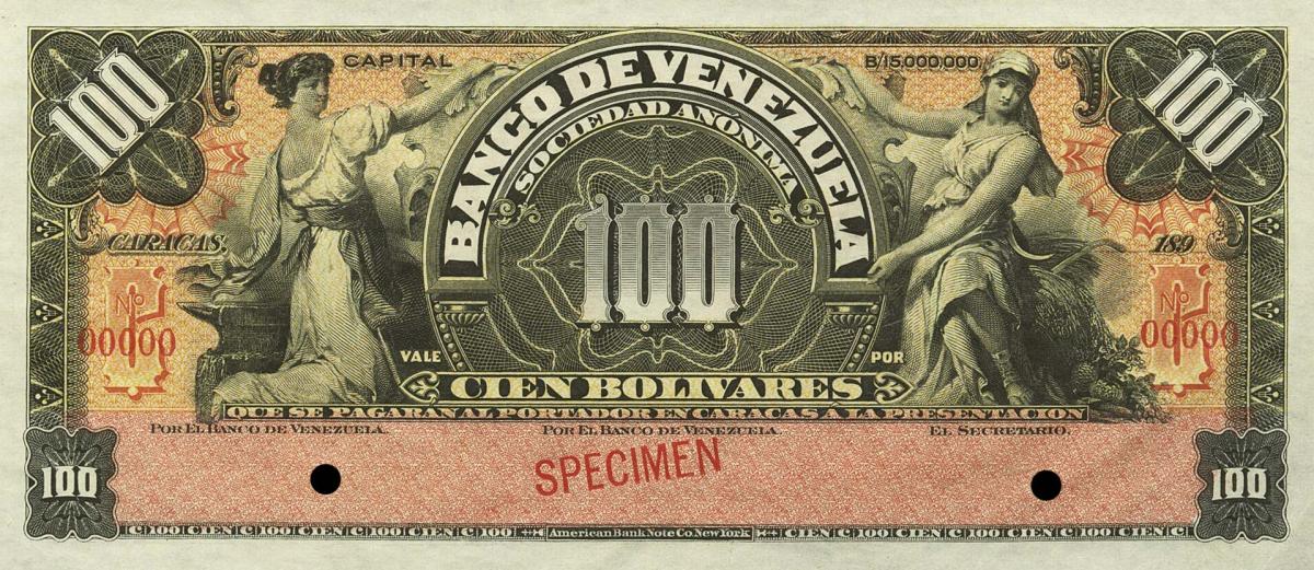 Front of Venezuela pS273s2: 100 Bolivares from 1897