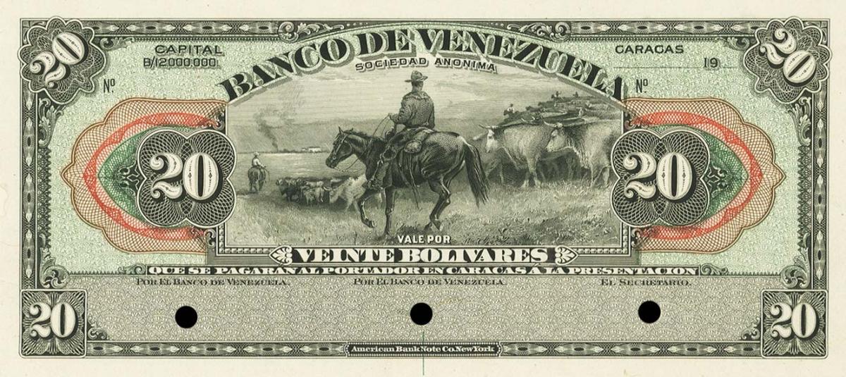 Front of Venezuela pS286p: 20 Bolivares from 1910