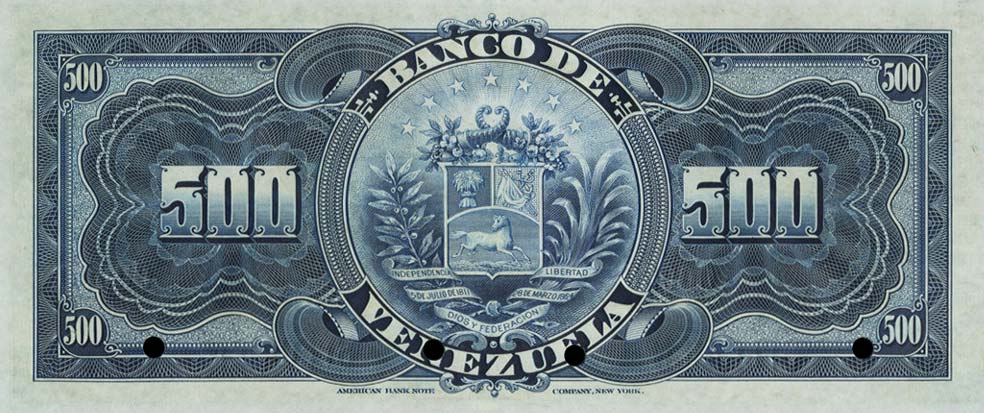 Back of Venezuela pS289p: 500 Bolivares from 1910