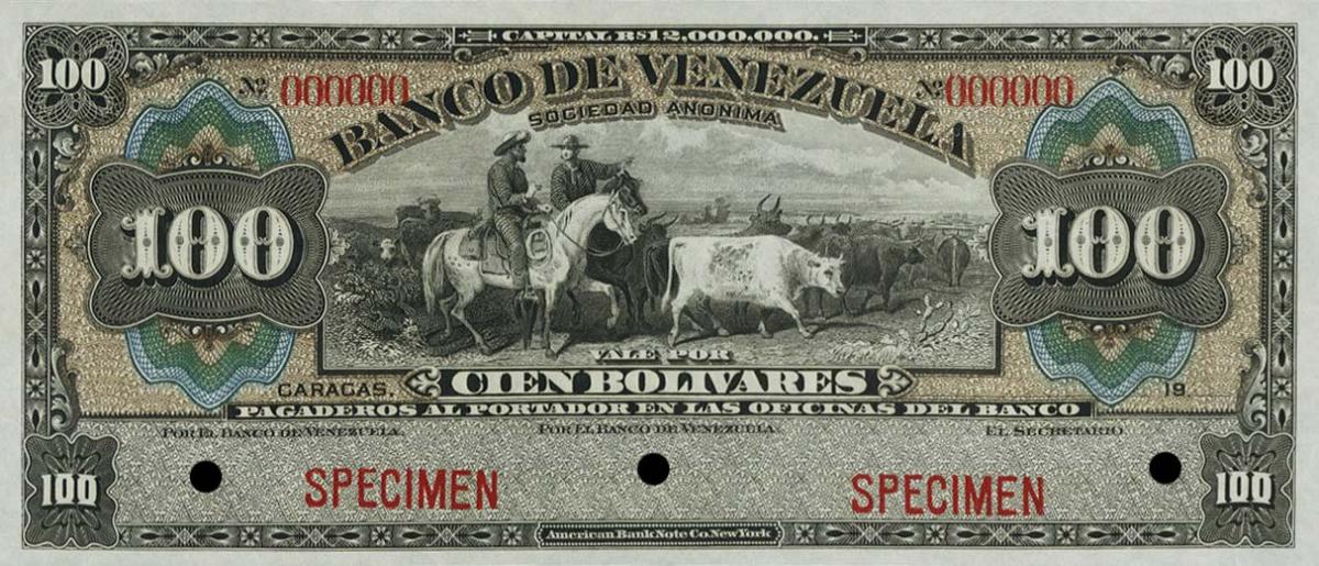 Front of Venezuela pS293s: 100 Bolivares from 1916