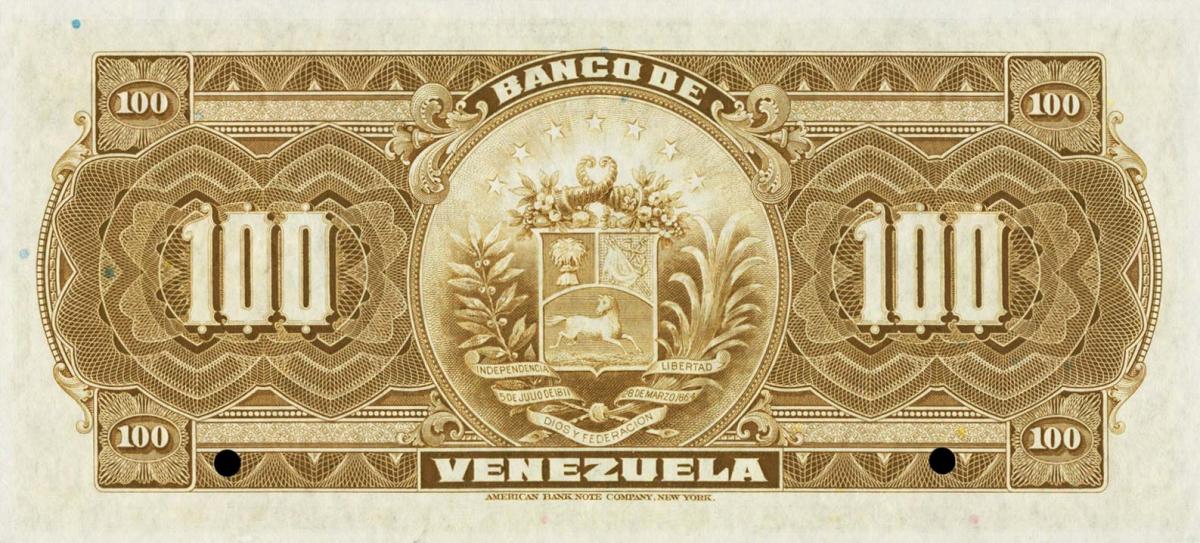 Back of Venezuela pS297s: 100 Bolivares from 1921