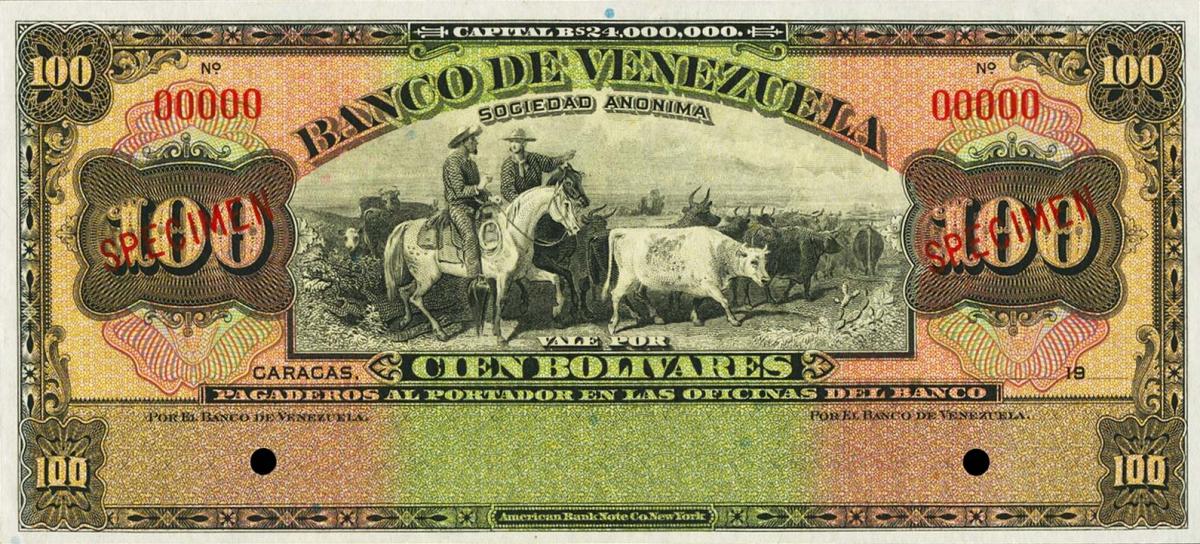Front of Venezuela pS297s: 100 Bolivares from 1921