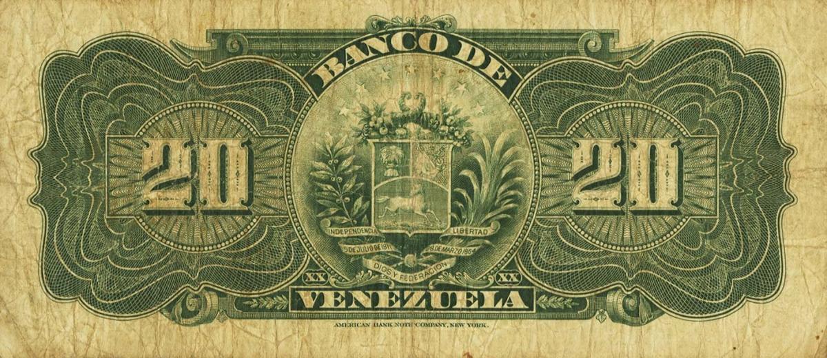 Back of Venezuela pS301a: 20 Bolivares from 1925