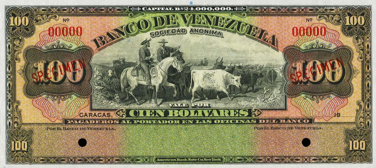 Front of Venezuela pS303s: 100 Bolivares from 1926