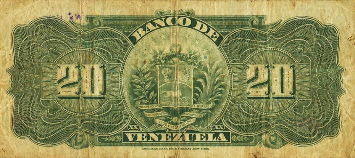 Back of Venezuela pS311a: 20 Bolivares from 1930