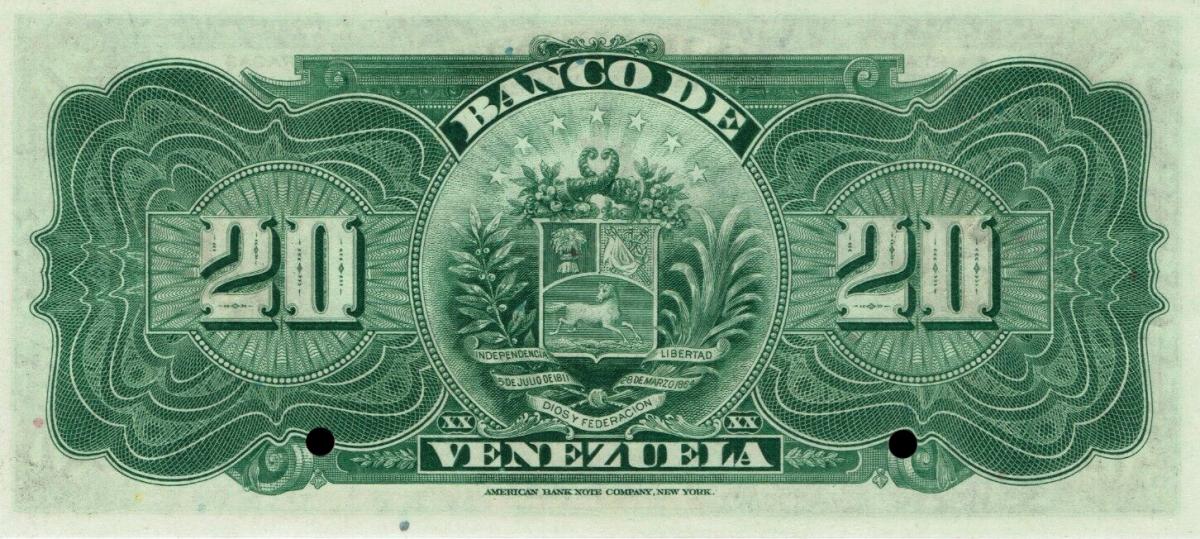 Back of Venezuela pS311s: 20 Bolivares from 1930