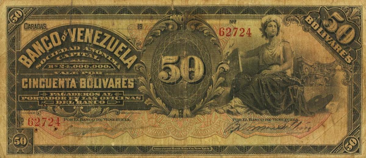 Front of Venezuela pS312a: 50 Bolivares from 1935