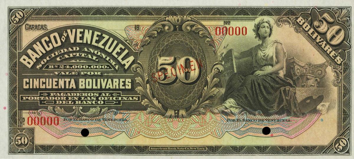 Front of Venezuela pS312s: 50 Bolivares from 1935