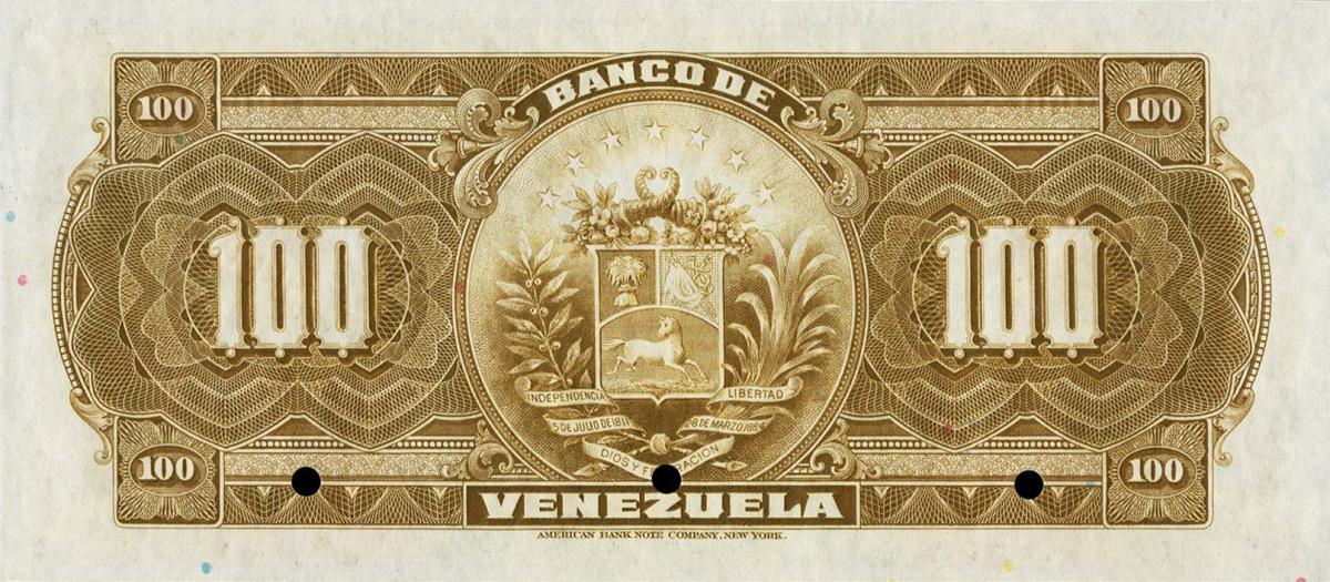 Back of Venezuela pS313s: 100 Bolivares from 1931