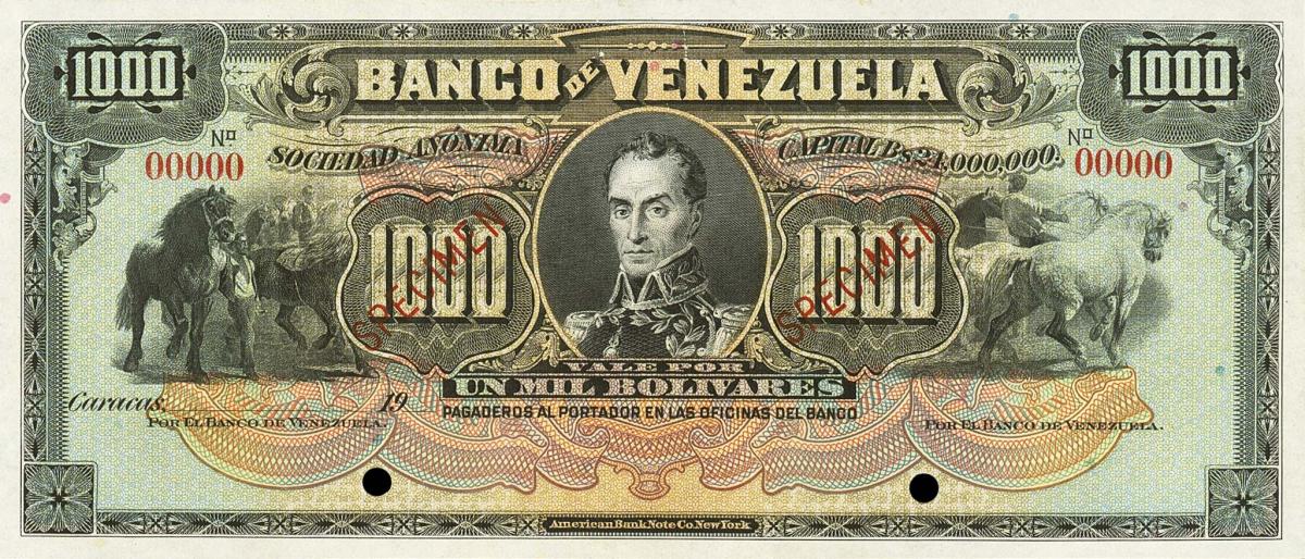 Front of Venezuela pS315s: 1000 Bolivares from 1936